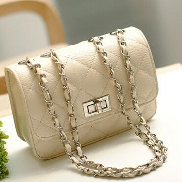 Leather Chain Lozenge Shoulder Handbags