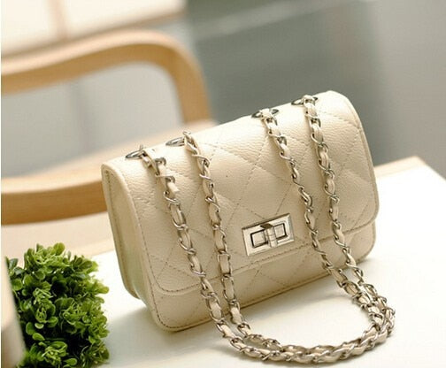 Leather Chain Lozenge Shoulder Handbags