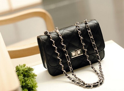 Leather Chain Lozenge Shoulder Handbags