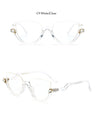 Clear Lens Rhinestone Vintage Half Frame Cat Eye Sunglasses