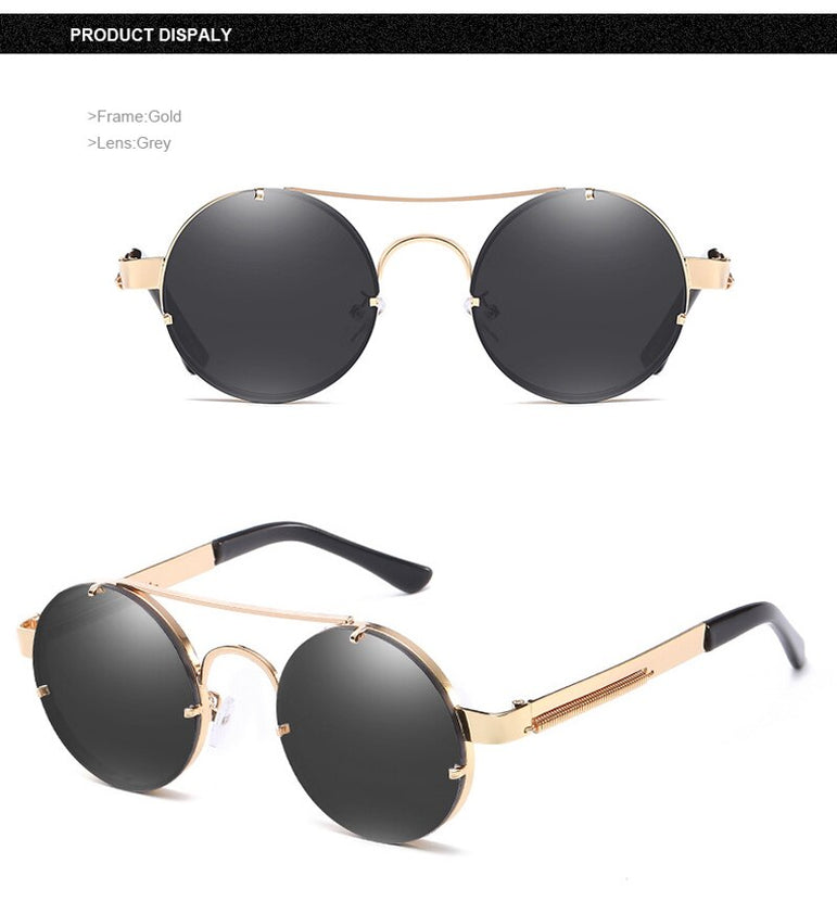 Luxury Popular Metal Retro Round Steampunk Sunglasses