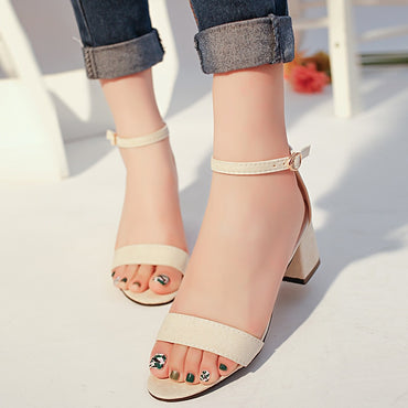 Square Woman Buckle Fish Mouth High Heel Sandals