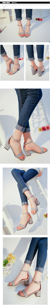 Square Woman Buckle Fish Mouth High Heel Sandals