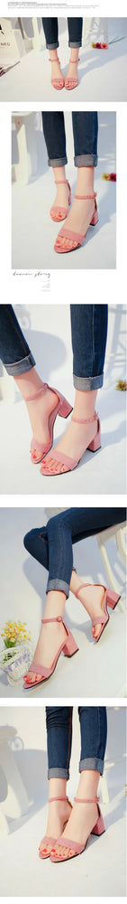 Square Woman Buckle Fish Mouth High Heel Sandals