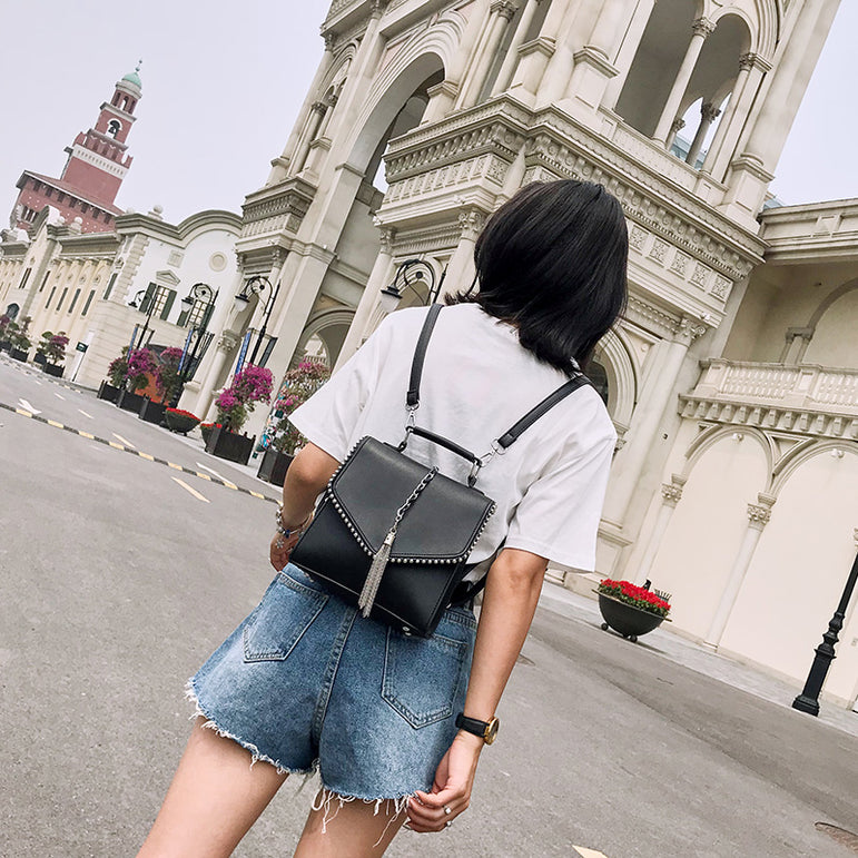 Leather Tassel Shoulder Backpacks