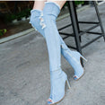 Over The Knee Peep Toe Denim High Heel Boot