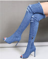 Over The Knee Peep Toe Denim High Heel Boot