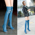 Over The Knee Peep Toe Denim High Heel Boot