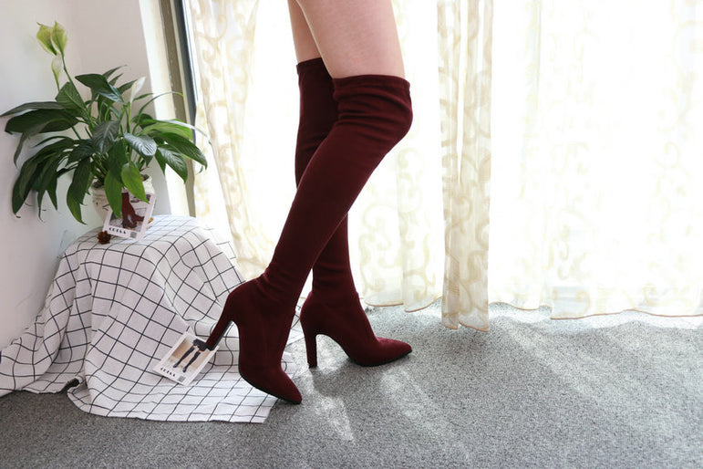 Slip on Over The Knee Thin High Heel Pointed Toe Boots