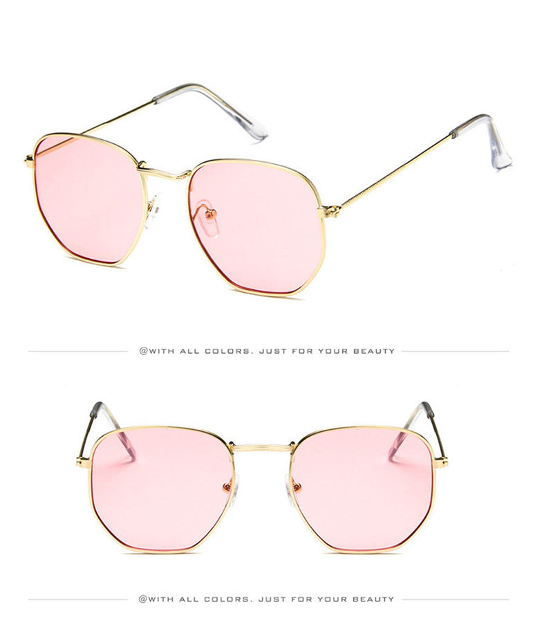 Square Polygon Clear Vintage Metal Sunglasses