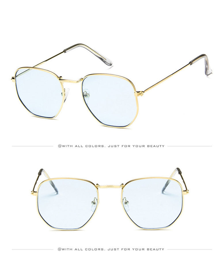 Square Polygon Clear Vintage Metal Sunglasses