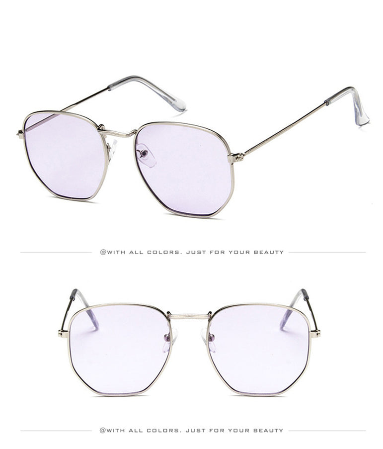 Square Polygon Clear Vintage Metal Sunglasses