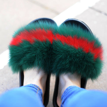 Real Fur Slides Female Indoor Women Fox Fur Slippers