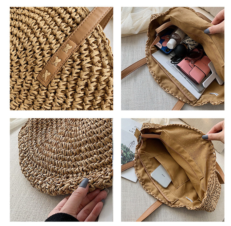 Casual Rattan Women Shoulder Circle Straw Handbags