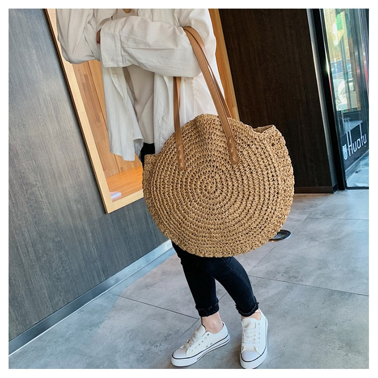 Casual Rattan Women Shoulder Circle Straw Handbags