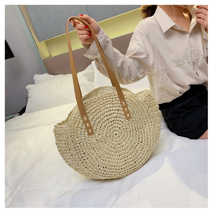 Casual Rattan Women Shoulder Circle Straw Handbags