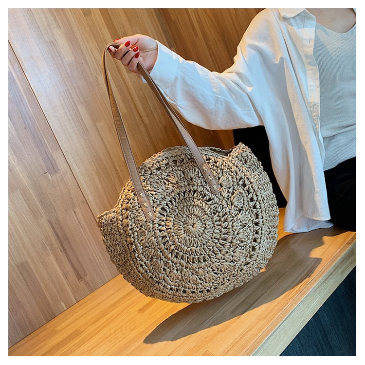 Casual Rattan Women Shoulder Circle Straw Handbags