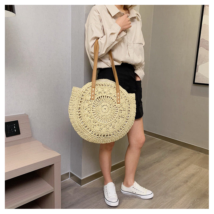 Casual Rattan Women Shoulder Circle Straw Handbags