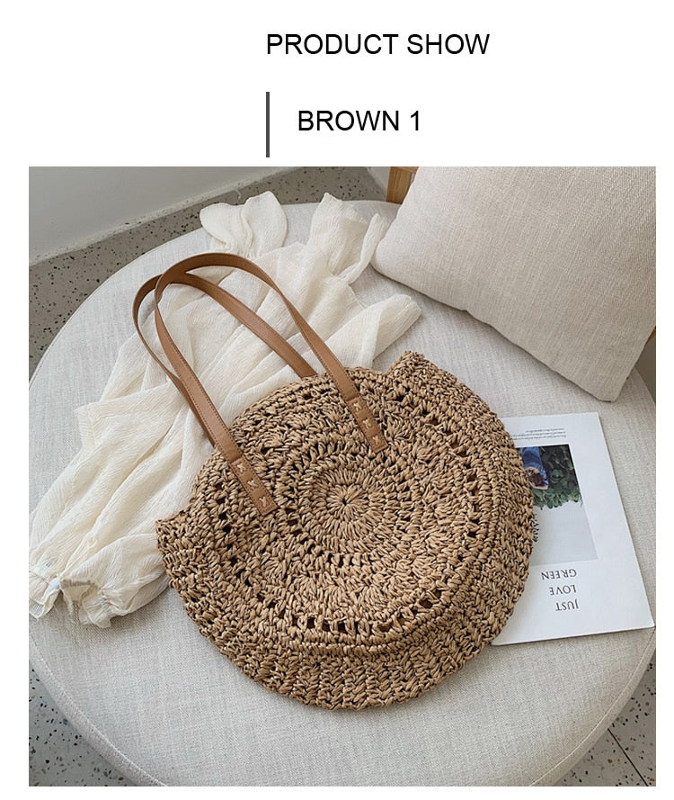 Casual Rattan Women Shoulder Circle Straw Handbags