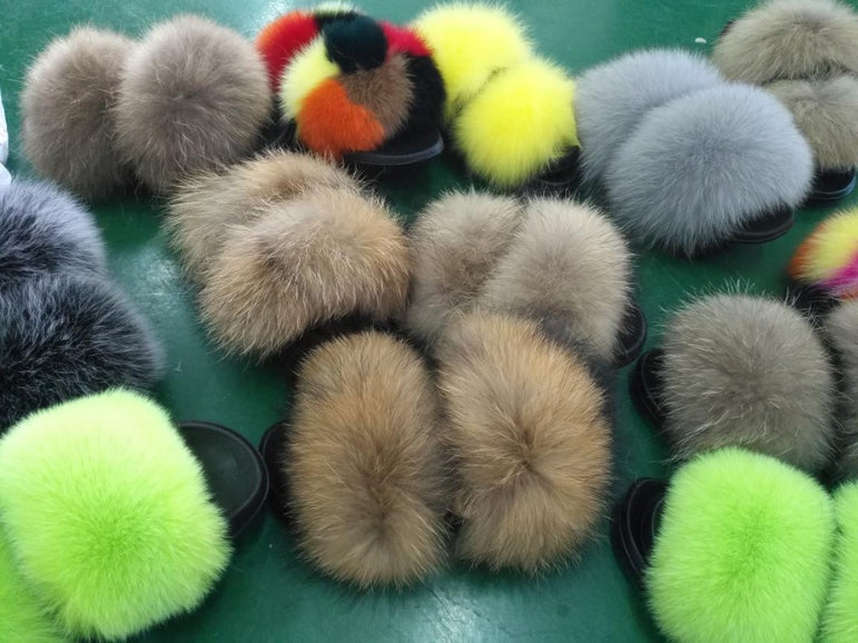 Casual Vogue Fox Fur Fur Slides Slippers