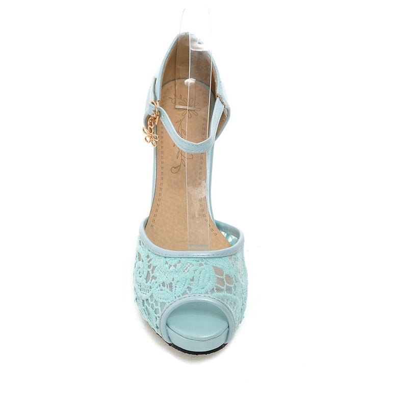 Lace Mesh Fish Mouth High Heel