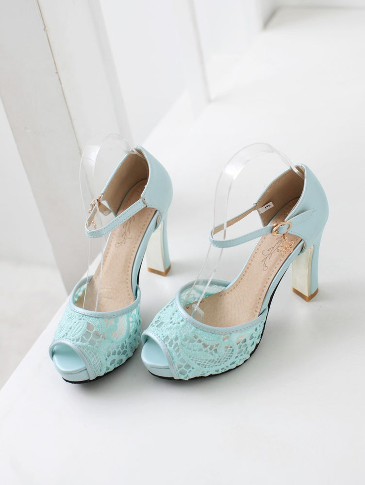 Lace Mesh Fish Mouth High Heel