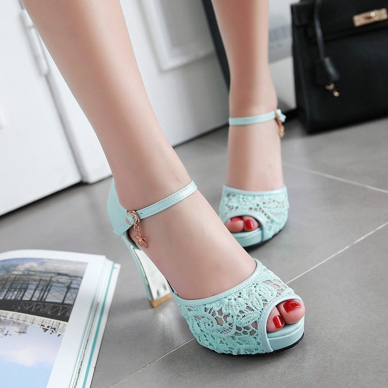 Lace Mesh Fish Mouth High Heel