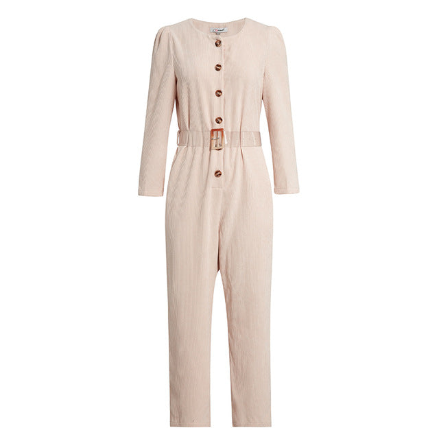 Casual Overalls Corduroy Light Pink Jumpsuits