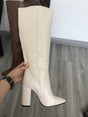 Leather Faux Pointed Toe Knee Chunky High Boots