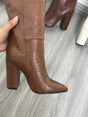 Leather Faux Pointed Toe Knee Chunky High Boots