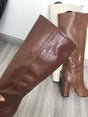 Leather Faux Pointed Toe Knee Chunky High Boots