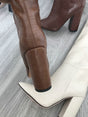 Leather Faux Pointed Toe Knee Chunky High Boots