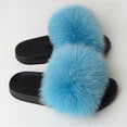 Furry Plush Fox Hair Women Fur Fluffy Flat Home Slippers