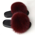 Furry Plush Fox Hair Women Fur Fluffy Flat Home Slippers