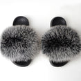 Furry Plush Fox Hair Women Fur Fluffy Flat Home Slippers