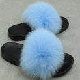 Furry Plush Fox Hair Women Fur Fluffy Flat Home Slippers