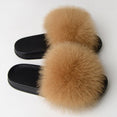 Furry Plush Fox Hair Women Fur Fluffy Flat Home Slippers