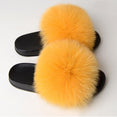 Furry Plush Fox Hair Women Fur Fluffy Flat Home Slippers