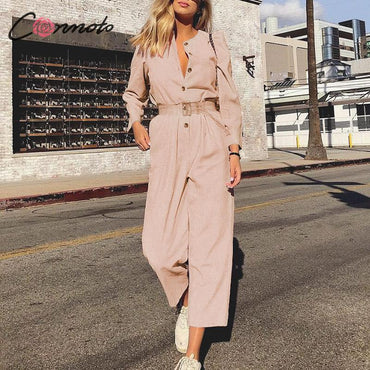 Casual Overalls Corduroy Light Pink Jumpsuits