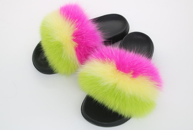 Real Fur Slides Female Indoor Women Fox Fur Slippers