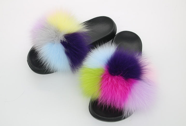 Real Fur Slides Female Indoor Women Fox Fur Slippers