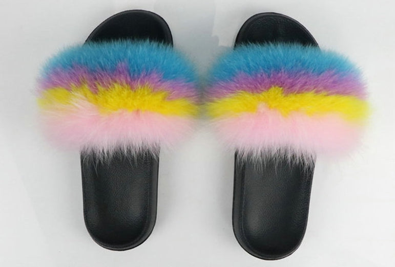 Real Fur Slides Female Indoor Women Fox Fur Slippers