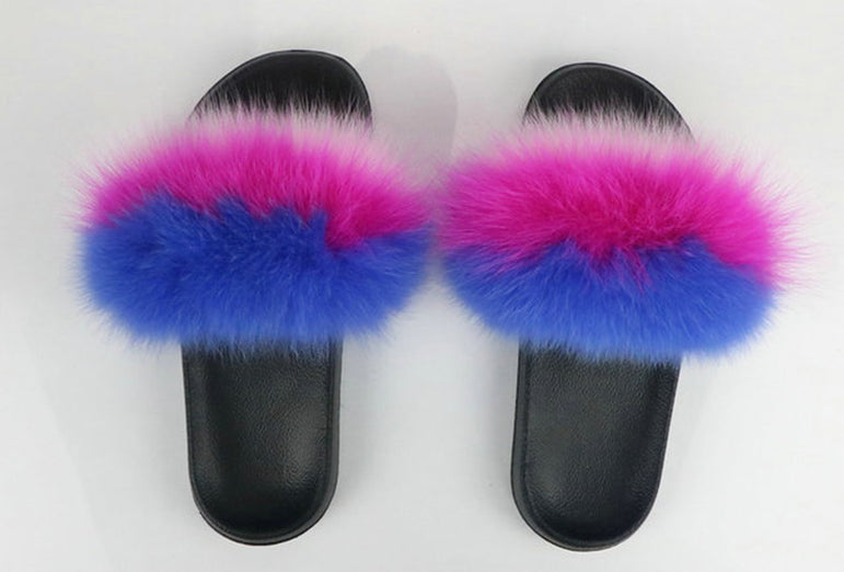 Real Fur Slides Female Indoor Women Fox Fur Slippers