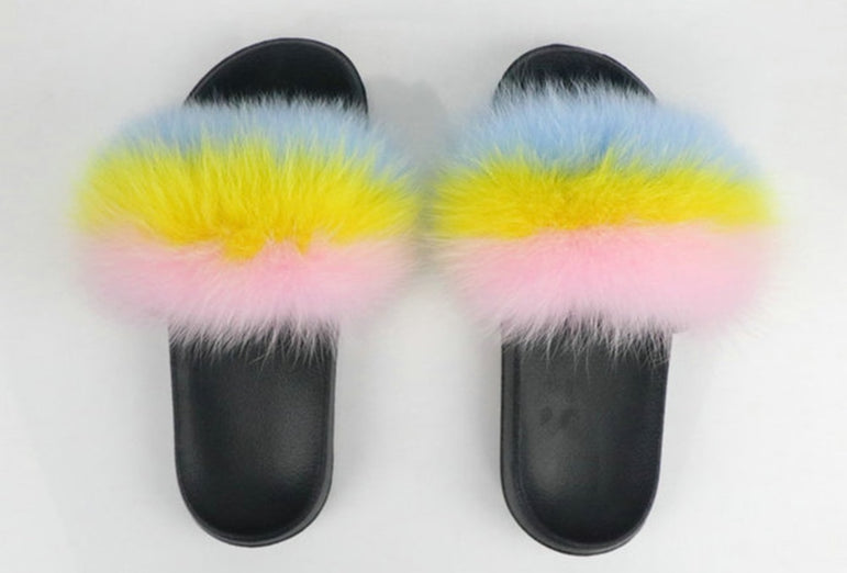 Real Fur Slides Female Indoor Women Fox Fur Slippers