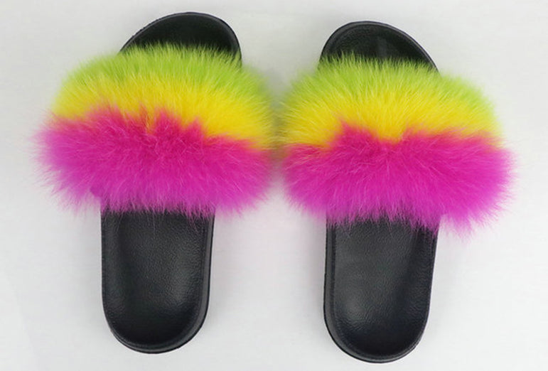 Real Fur Slides Female Indoor Women Fox Fur Slippers