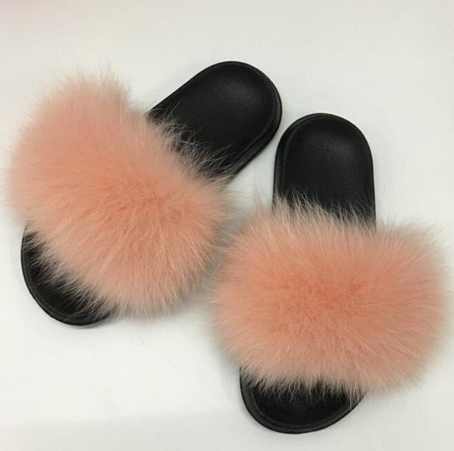 Indoor Furry Home Women Warm Fox Fur Slippers