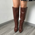 Leather Faux Pointed Toe Knee Chunky High Boots