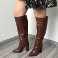 Leather Faux Pointed Toe Knee Chunky High Boots