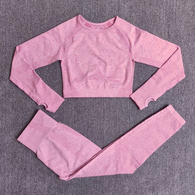 High Waist Long Sleeve Crop Top Seamless Yoga Set