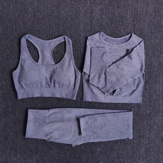 High Waist Long Sleeve Crop Top Seamless Yoga Set